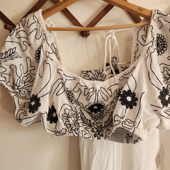 Nwt Free People Lotus Two Piece Set White Blue Embroidered Maxi Skirt Large L - Picture 3 of 13